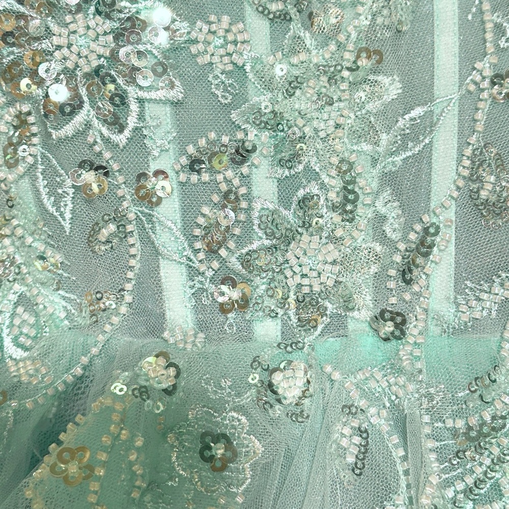 Mac Duggal 20542 Aqua Tulle Embellished Sweetheart Neckline Gown Size 0 NWT - Picture 9 of 10